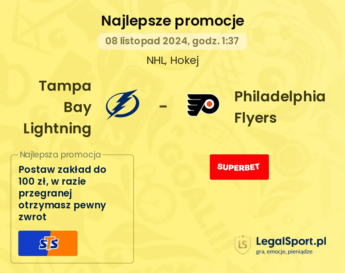 Tampa Bay Lightning - Philadelphia Flyers promocje bonusy na mecz