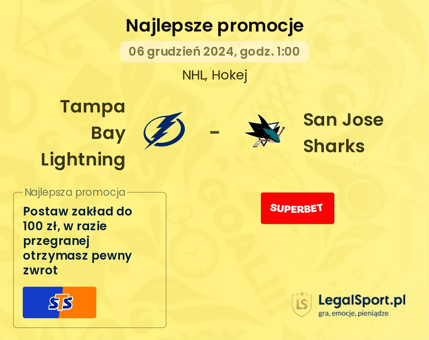 Tampa Bay Lightning - San Jose Sharks promocje bonusy na mecz