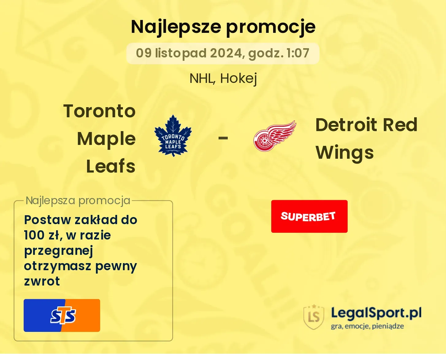 Toronto Maple Leafs - Detroit Red Wings promocje bonusy na mecz