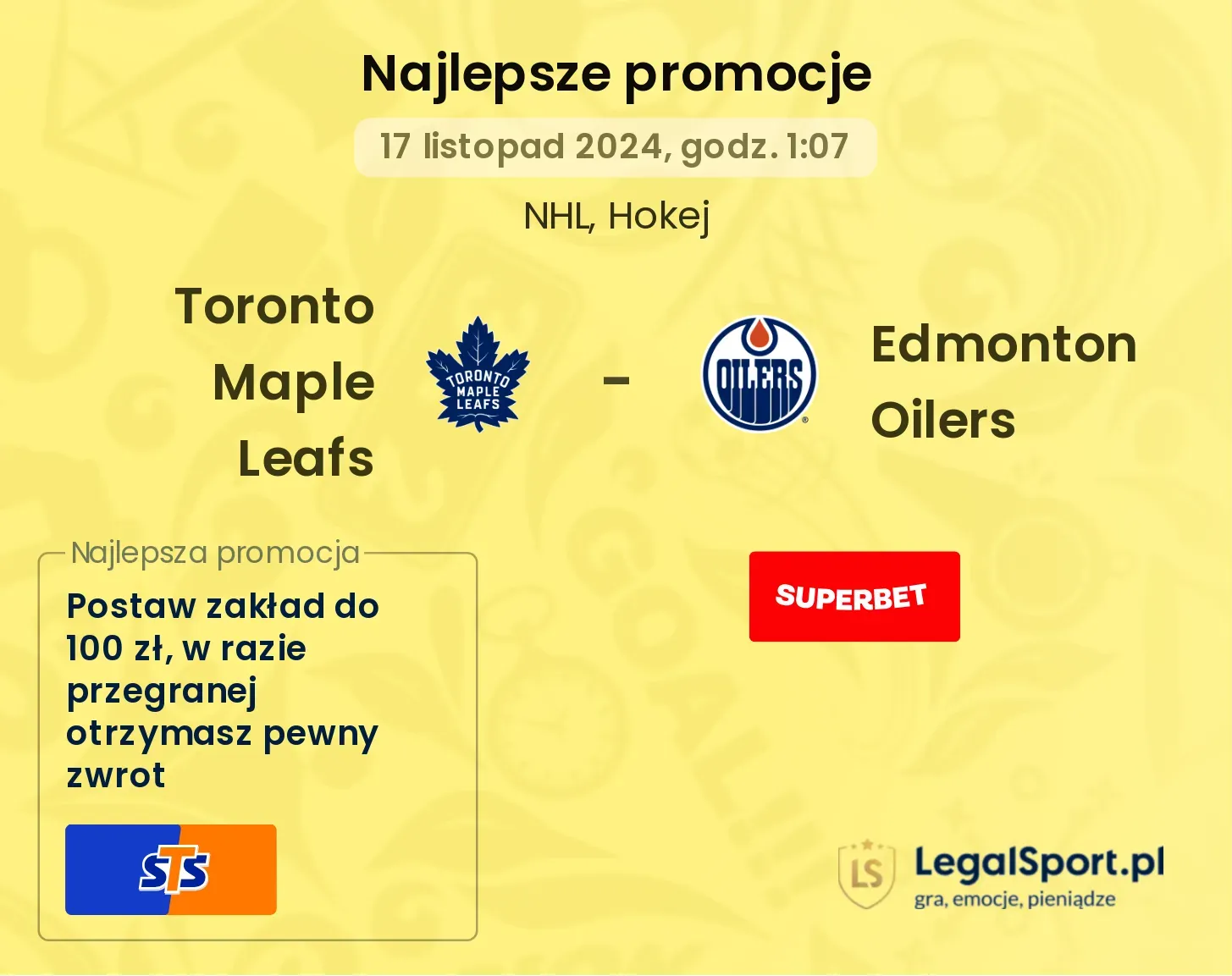 Toronto Maple Leafs - Edmonton Oilers promocje bonusy na mecz