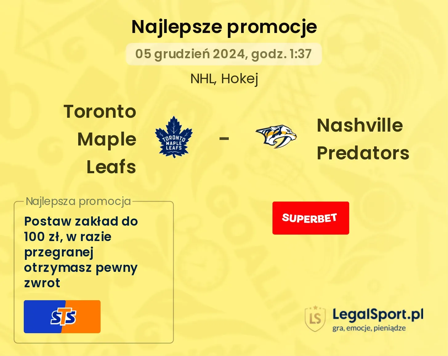 Toronto Maple Leafs - Nashville Predators promocje bonusy na mecz