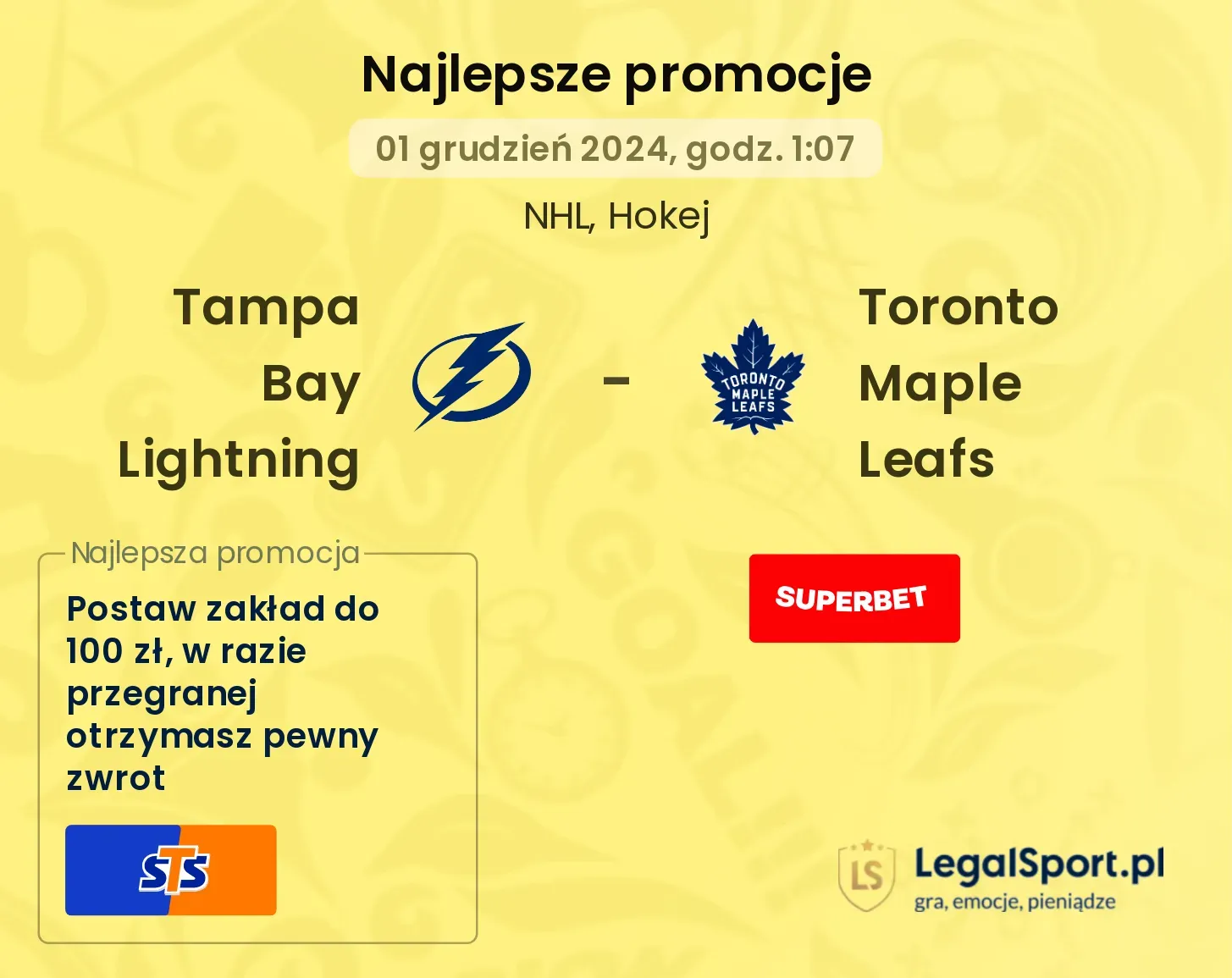 Toronto Maple Leafs - Tampa Bay Lightning promocje bonusy na mecz