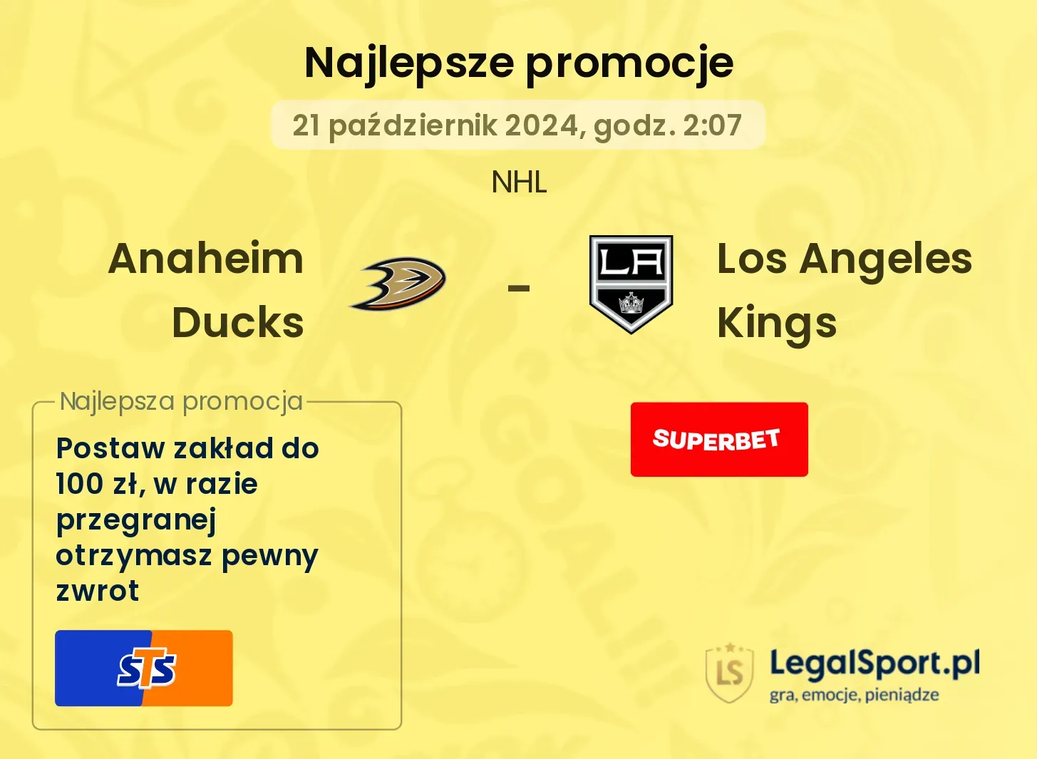 Anaheim Ducks - Los Angeles Kings promocje bonusy na mecz