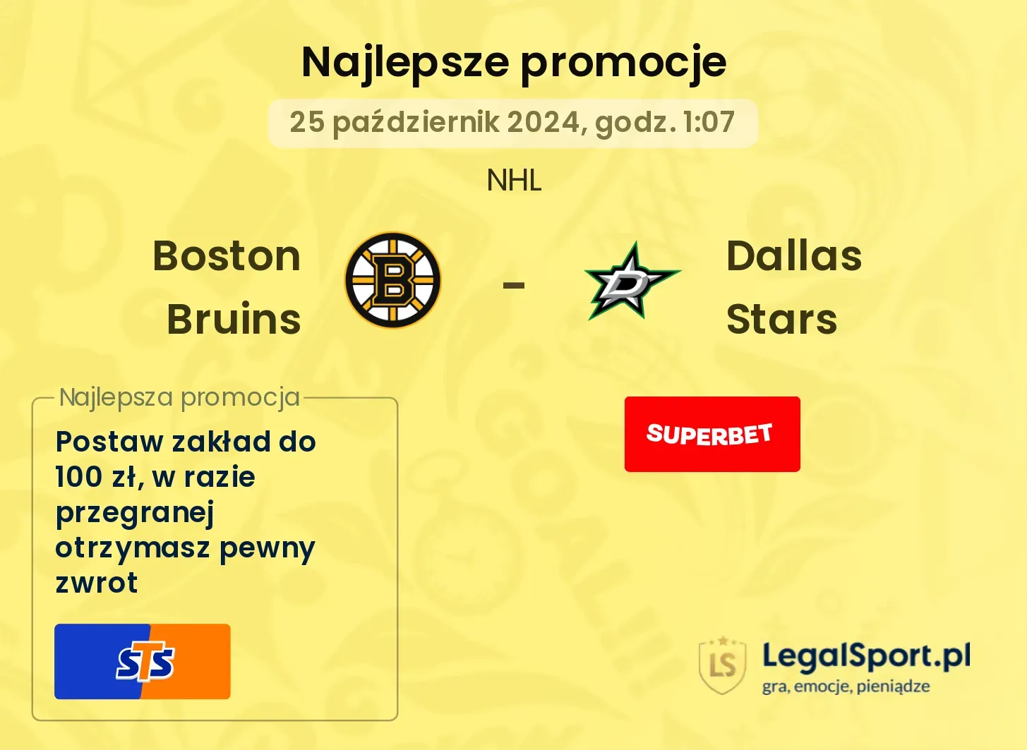 Boston Bruins - Dallas Stars promocje bonusy na mecz