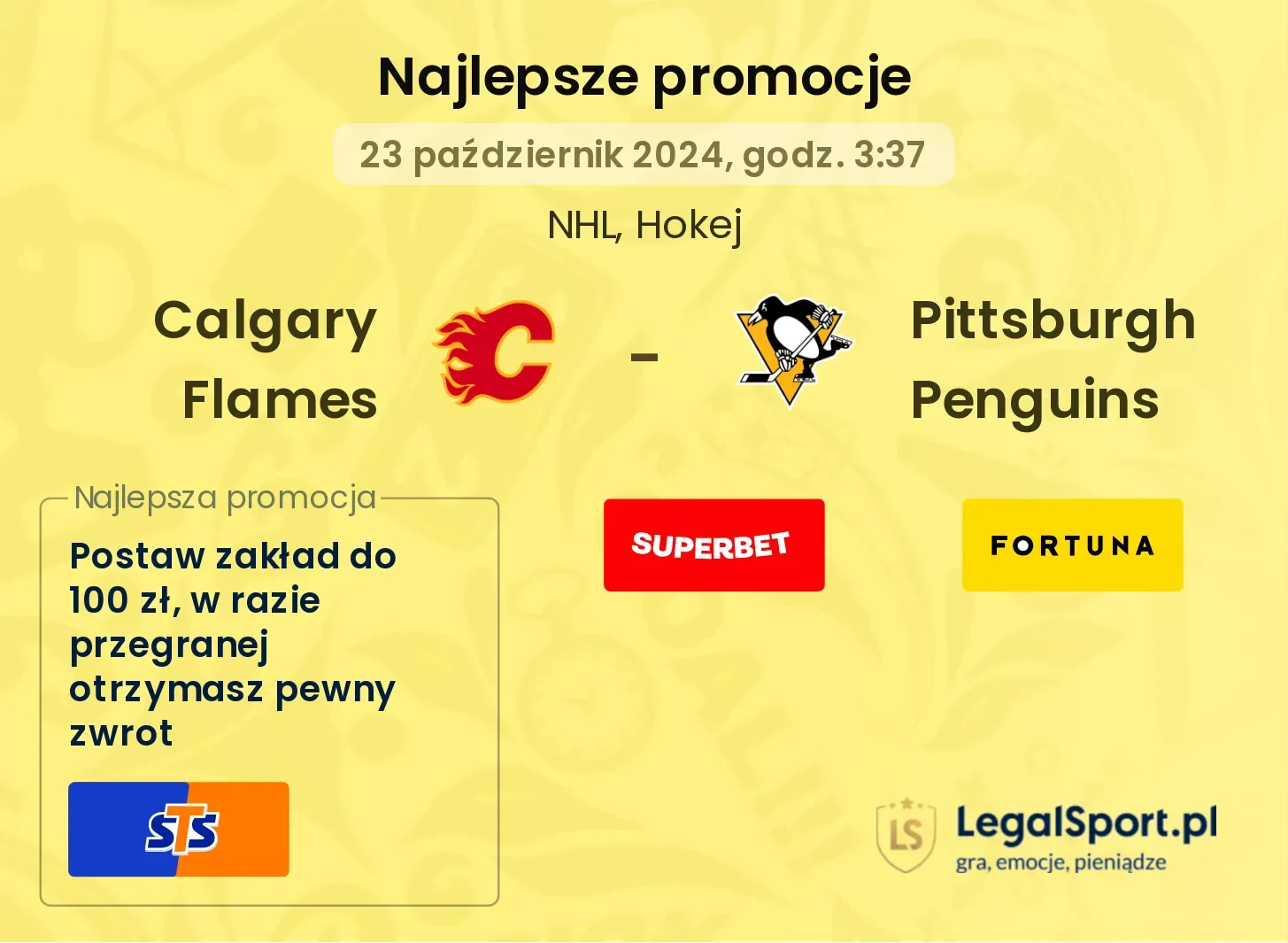 Calgary Flames - Pittsburgh Penguins promocje bonusy na mecz