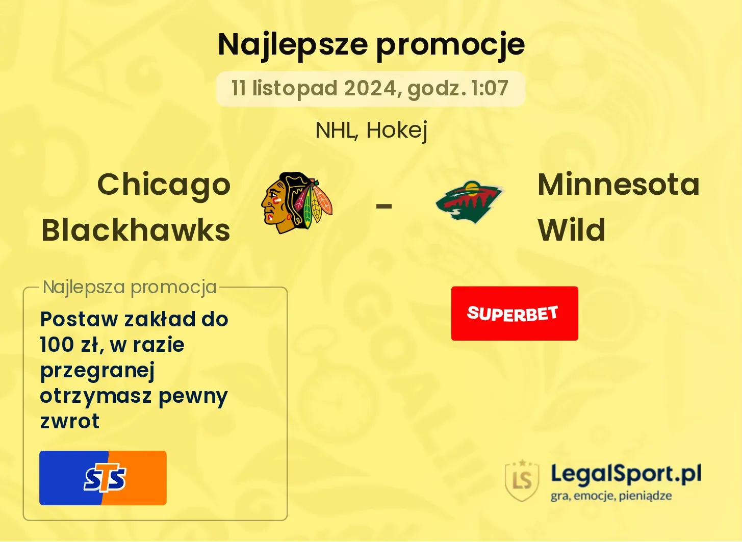 Chicago Blackhawks - Minnesota Wild promocje bonusy na mecz