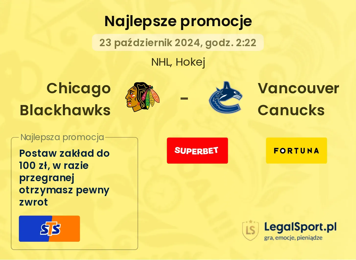 Chicago Blackhawks - Vancouver Canucks promocje bonusy na mecz