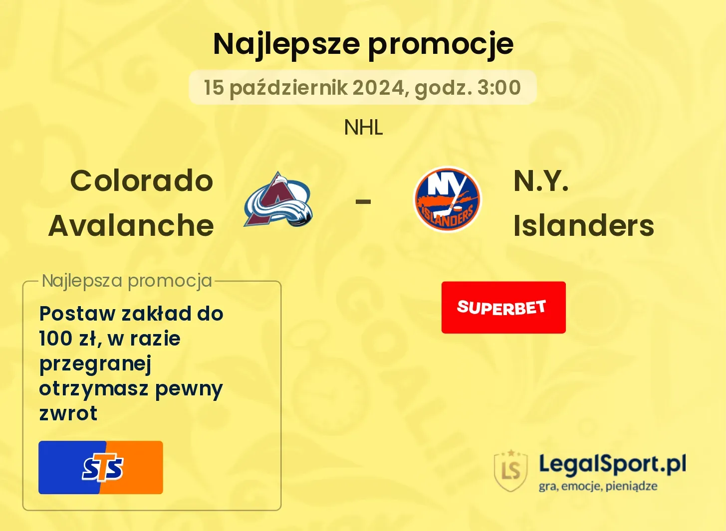 Colorado Avalanche - N.Y. Islanders promocje bonusy na mecz