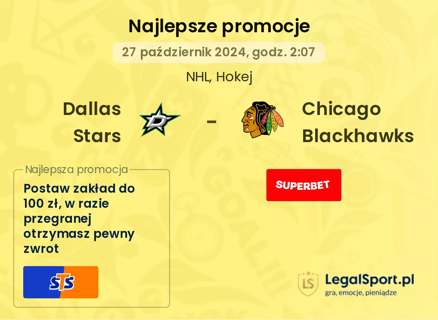 Dallas Stars - Chicago Blackhawks promocje bonusy na mecz