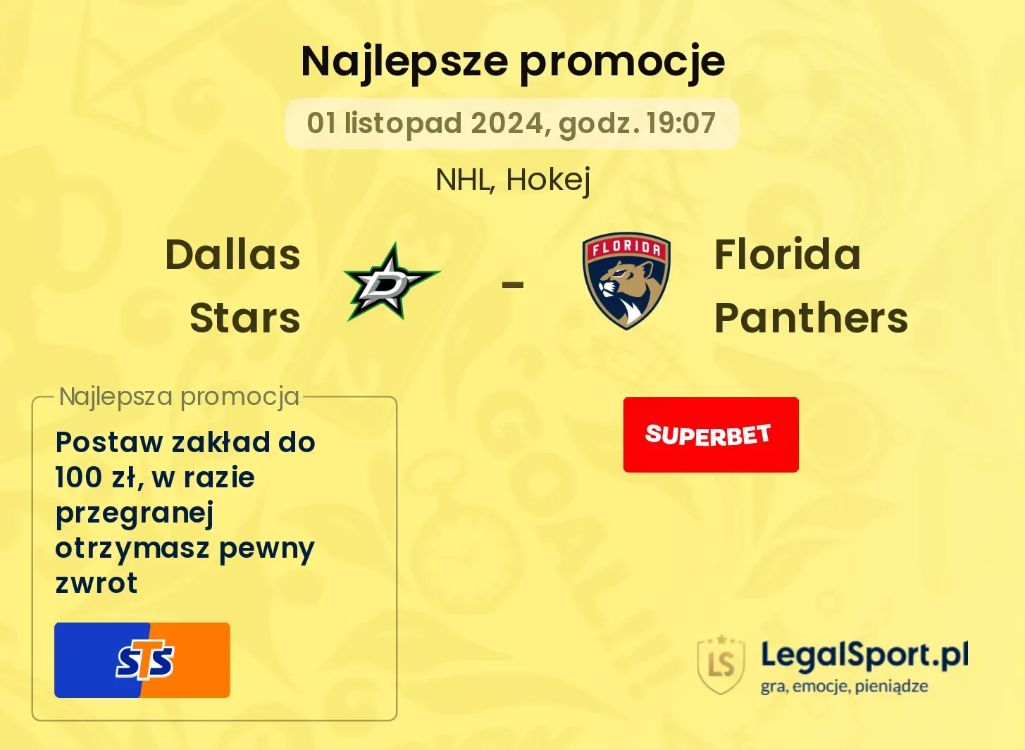 Dallas Stars - Florida Panthers promocje bonusy na mecz