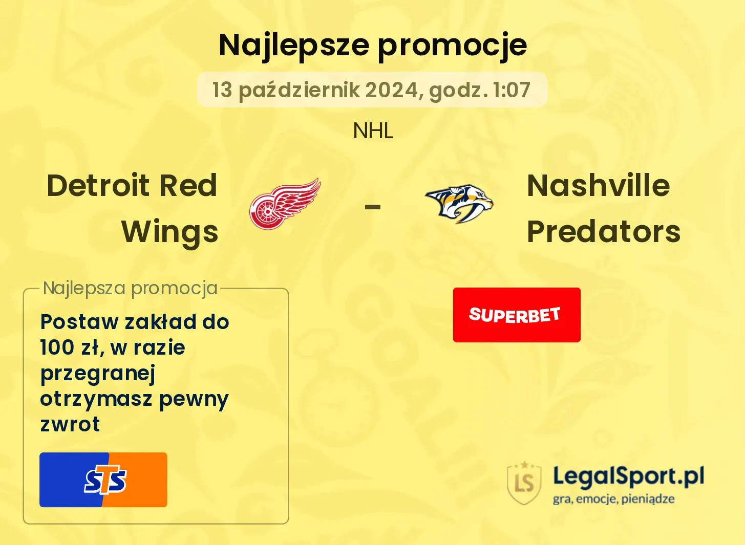 Detroit Red Wings - Nashville Predators promocje bonusy na mecz