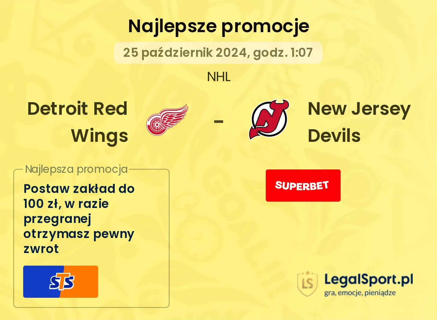 Detroit Red Wings - New Jersey Devils promocje bonusy na mecz