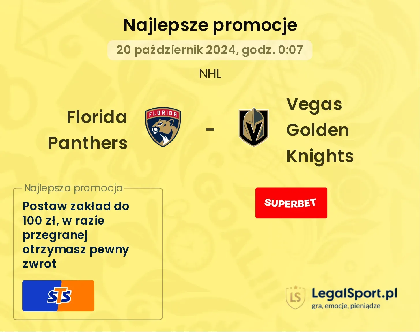 Florida Panthers - Vegas Golden Knights promocje bonusy na mecz