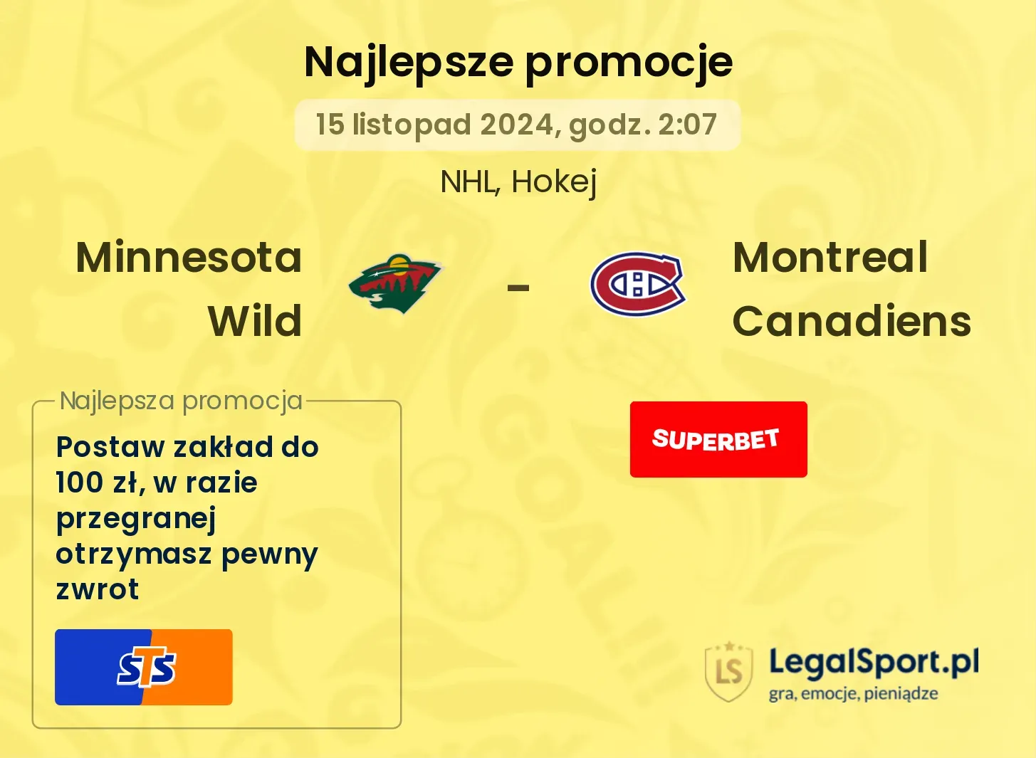 Minnesota Wild - Montreal Canadiens promocje bonusy na mecz