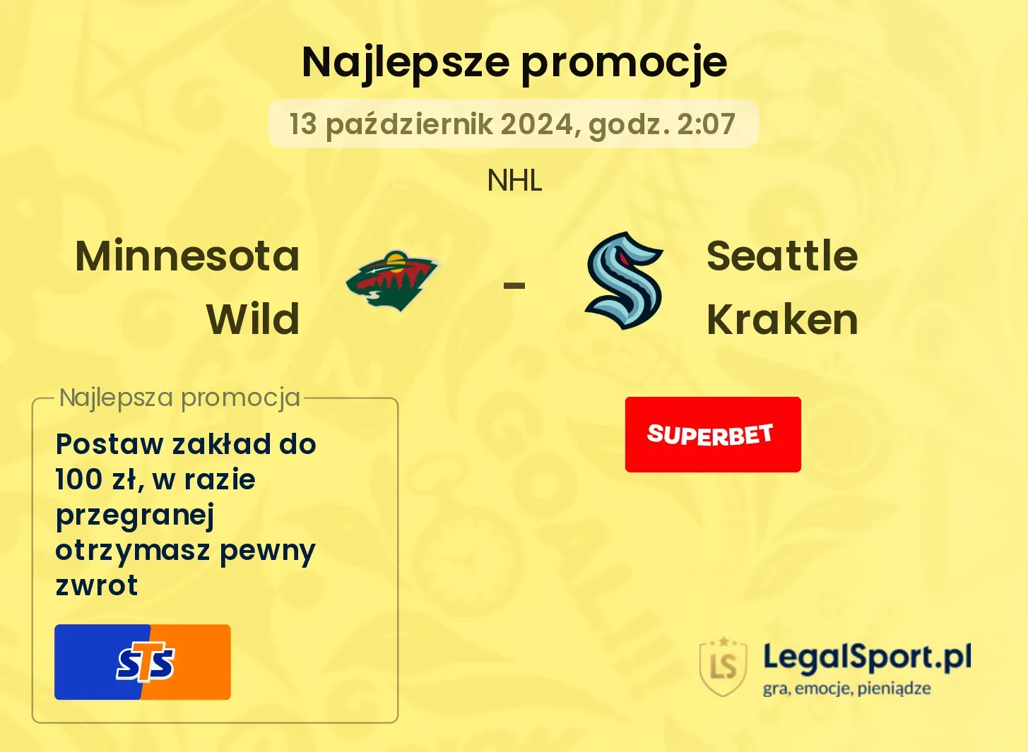 Minnesota Wild - Seattle Kraken promocje bonusy na mecz