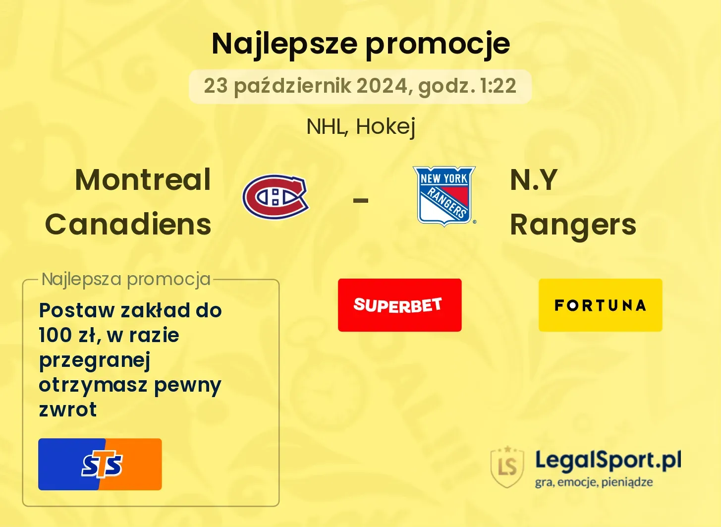 Montreal Canadiens - N.Y Rangers promocje bonusy na mecz