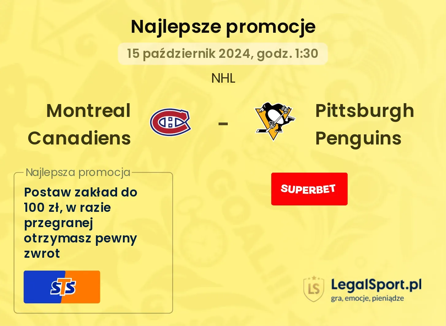 Montreal Canadiens - Pittsburgh Penguins promocje bonusy na mecz