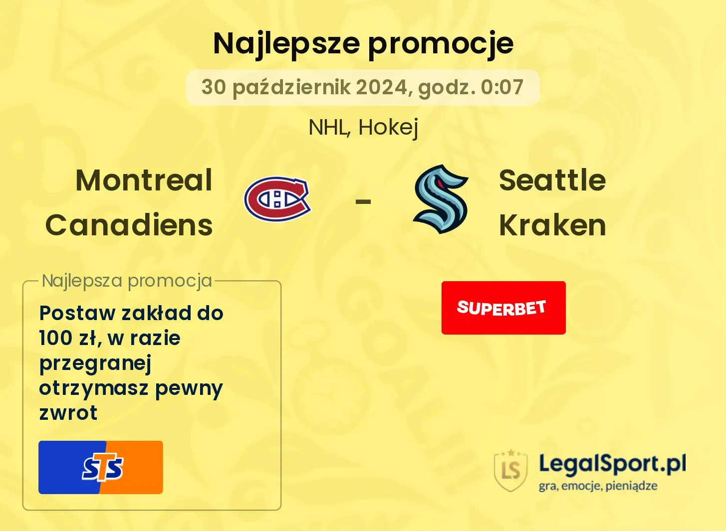 Montreal Canadiens - Seattle Kraken promocje bonusy na mecz