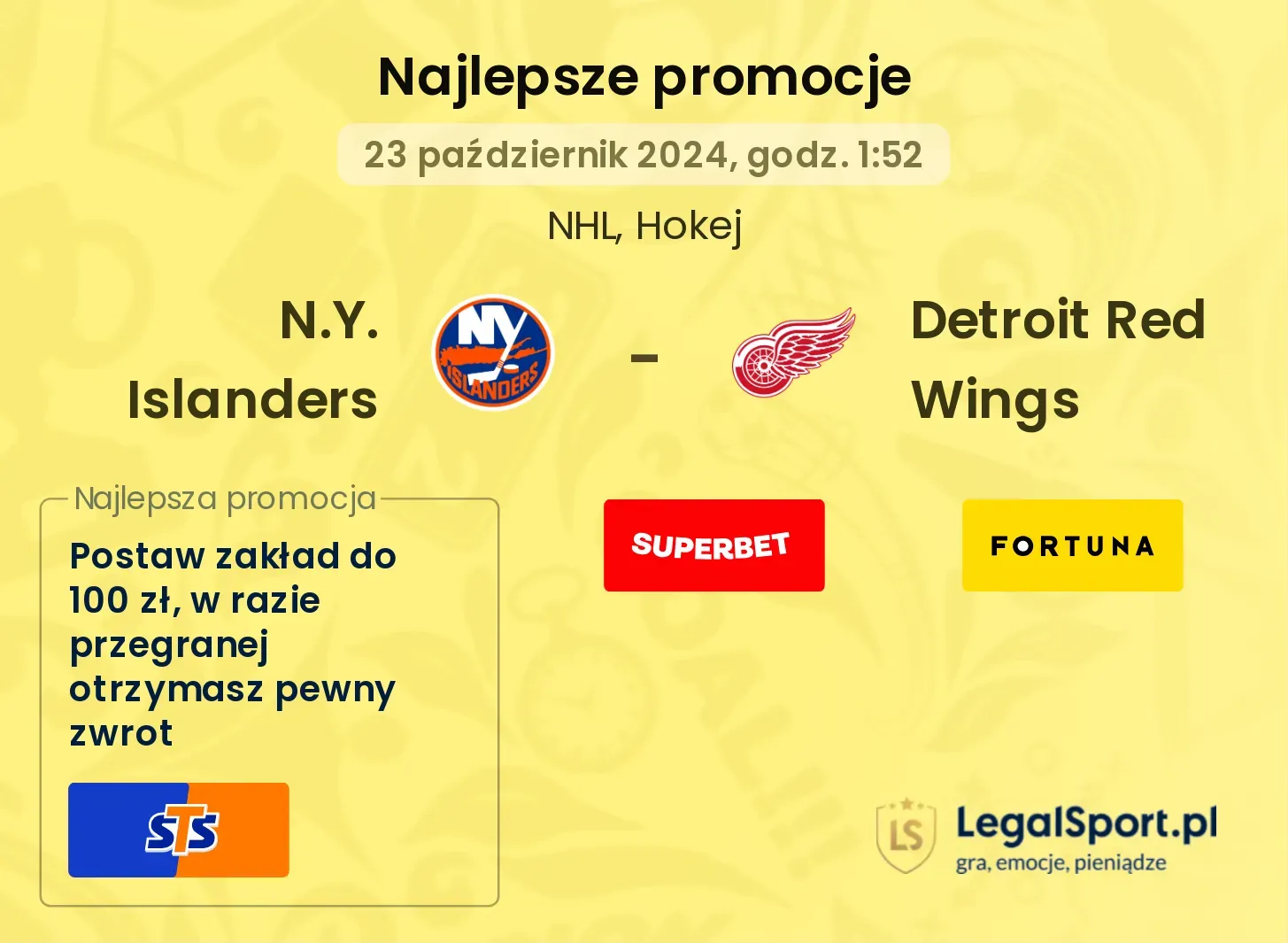 N.Y. Islanders - Detroit Red Wings promocje bonusy na mecz