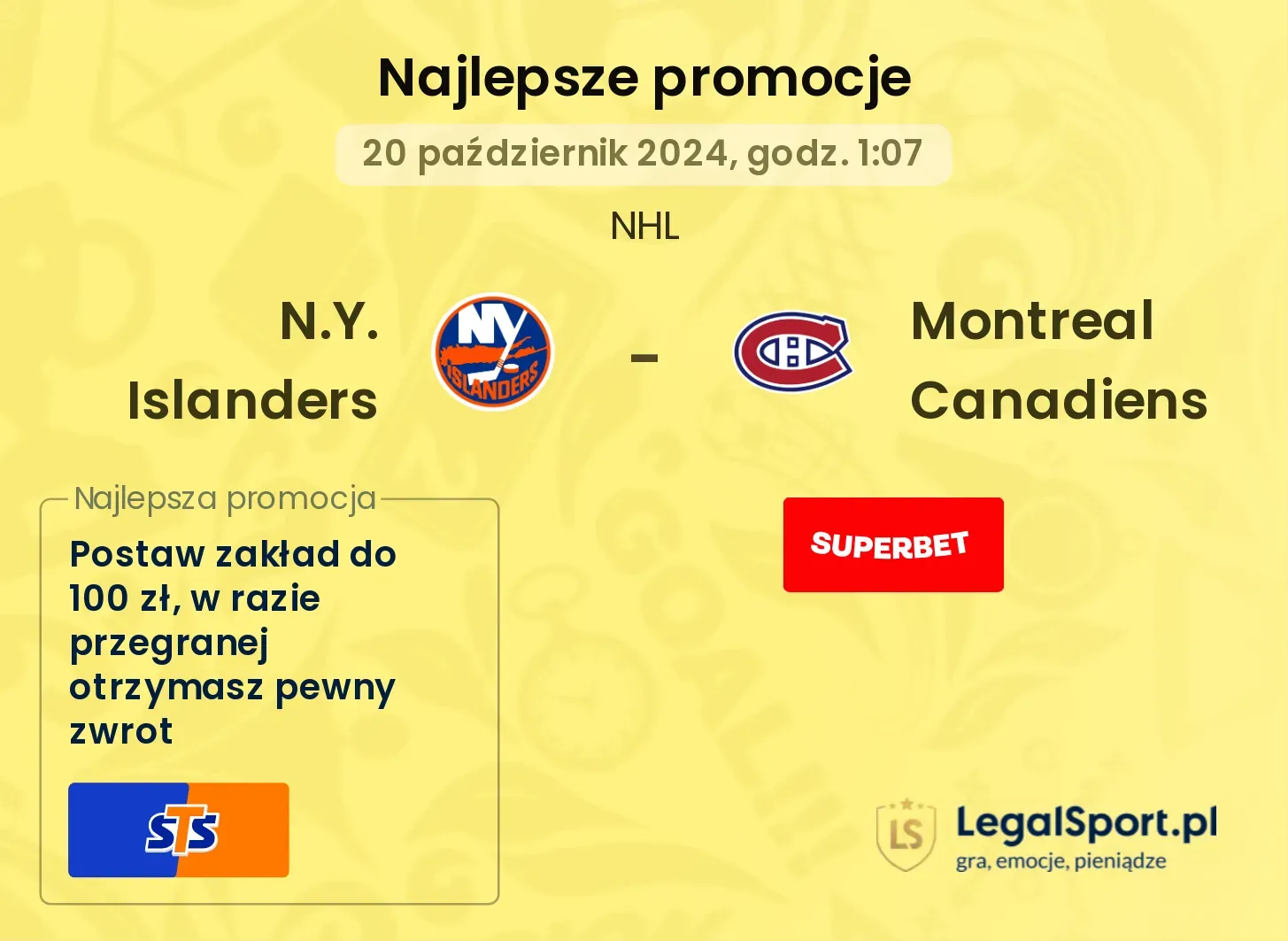 N.Y. Islanders - Montreal Canadiens promocje bonusy na mecz