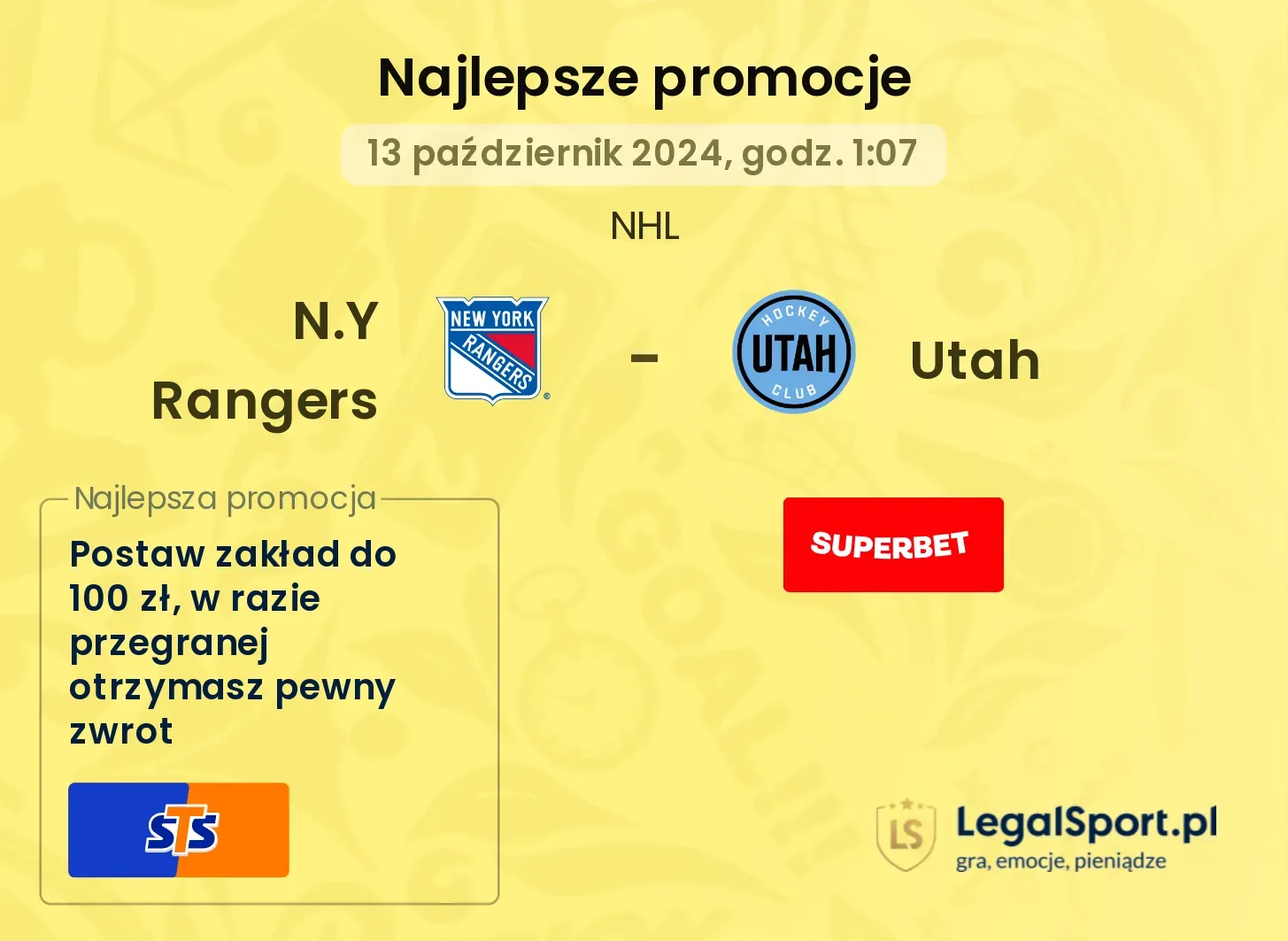 N.Y Rangers - Utah promocje bonusy na mecz