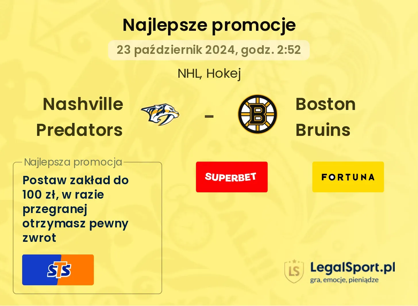 Nashville Predators - Boston Bruins promocje bonusy na mecz