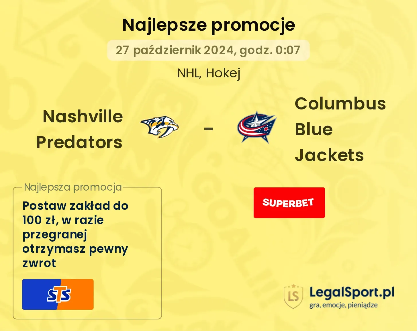 Nashville Predators - Columbus Blue Jackets promocje bonusy na mecz