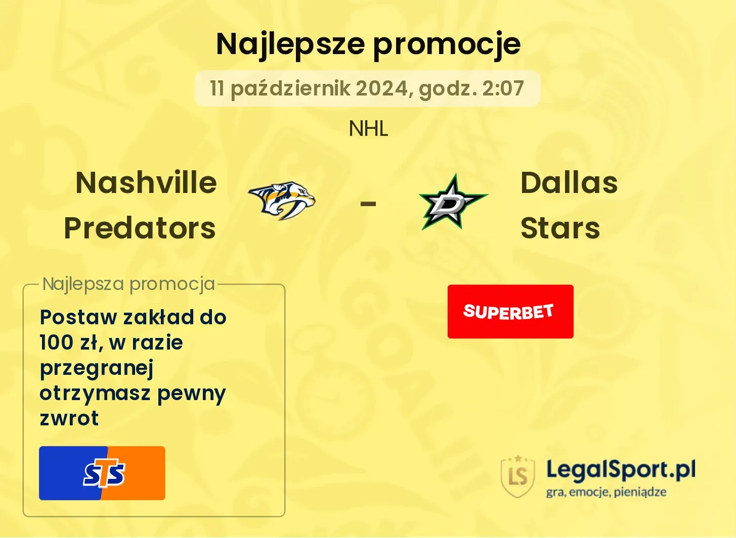 Nashville Predators - Dallas Stars promocje bonusy na mecz