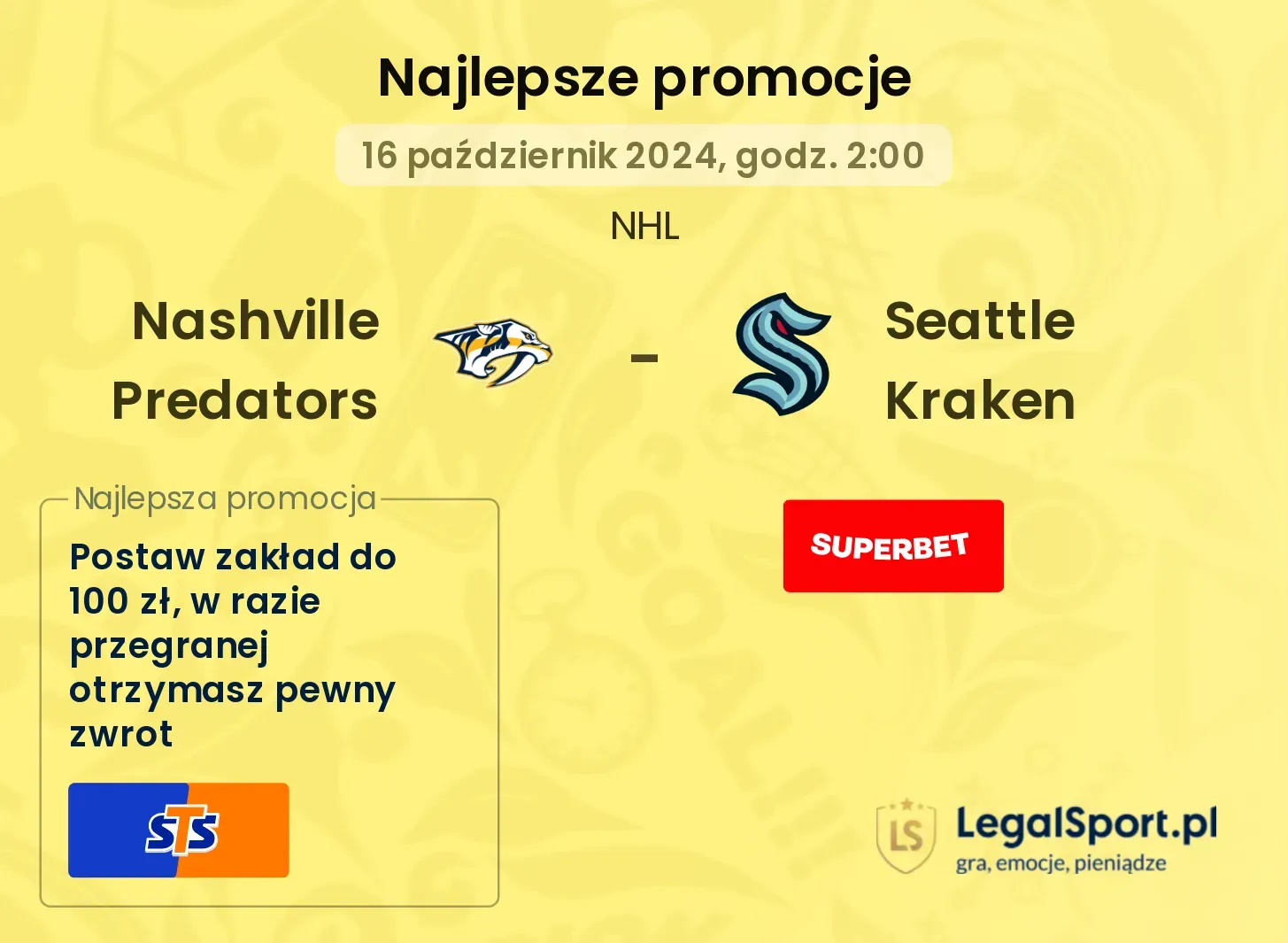 Nashville Predators - Seattle Kraken promocje bonusy na mecz