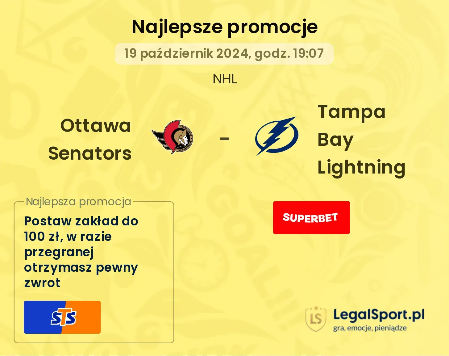 Ottawa Senators - Tampa Bay Lightning promocje bonusy na mecz