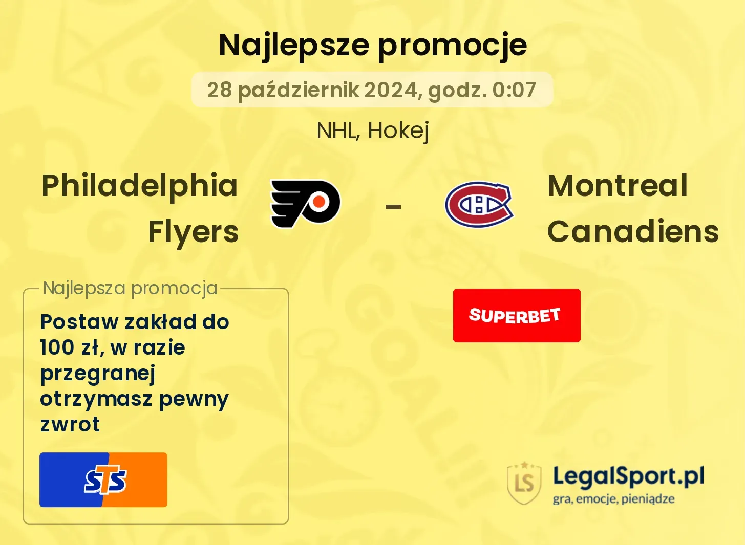 Philadelphia Flyers - Montreal Canadiens promocje bonusy na mecz