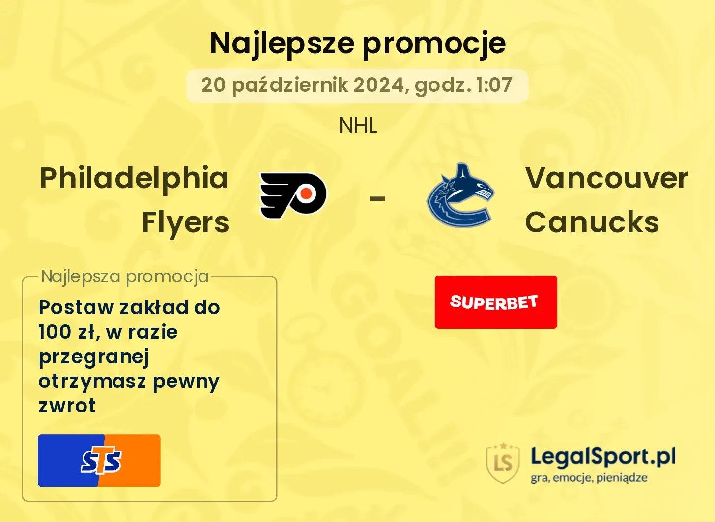 Philadelphia Flyers - Vancouver Canucks promocje bonusy na mecz