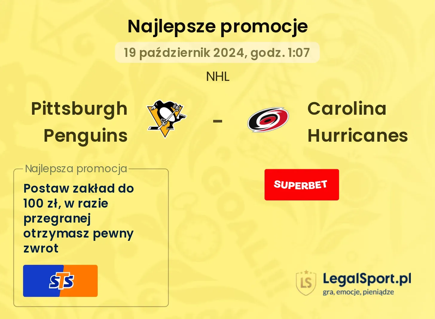 Pittsburgh Penguins - Carolina Hurricanes promocje bonusy na mecz