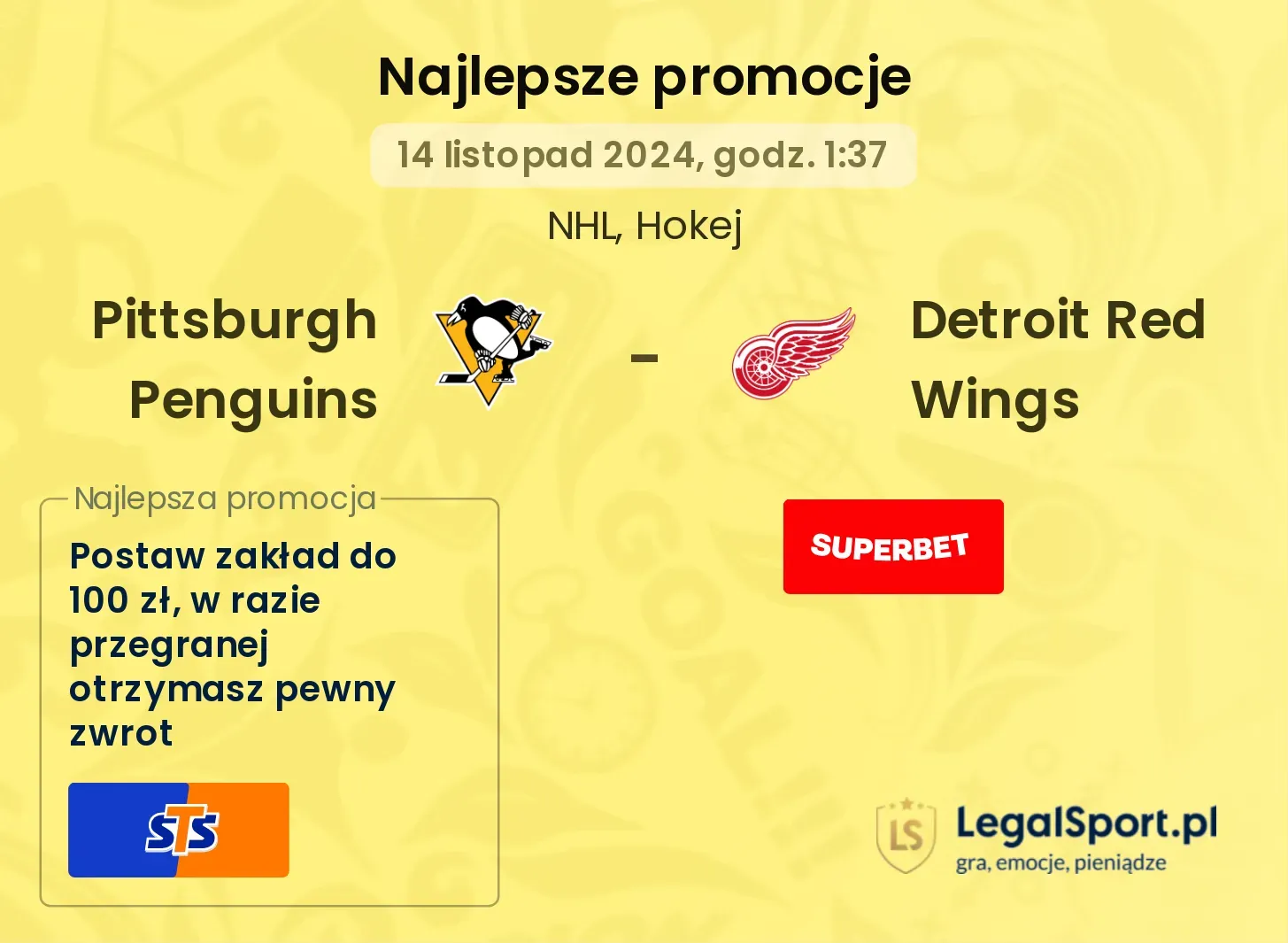 Pittsburgh Penguins - Detroit Red Wings promocje bonusy na mecz