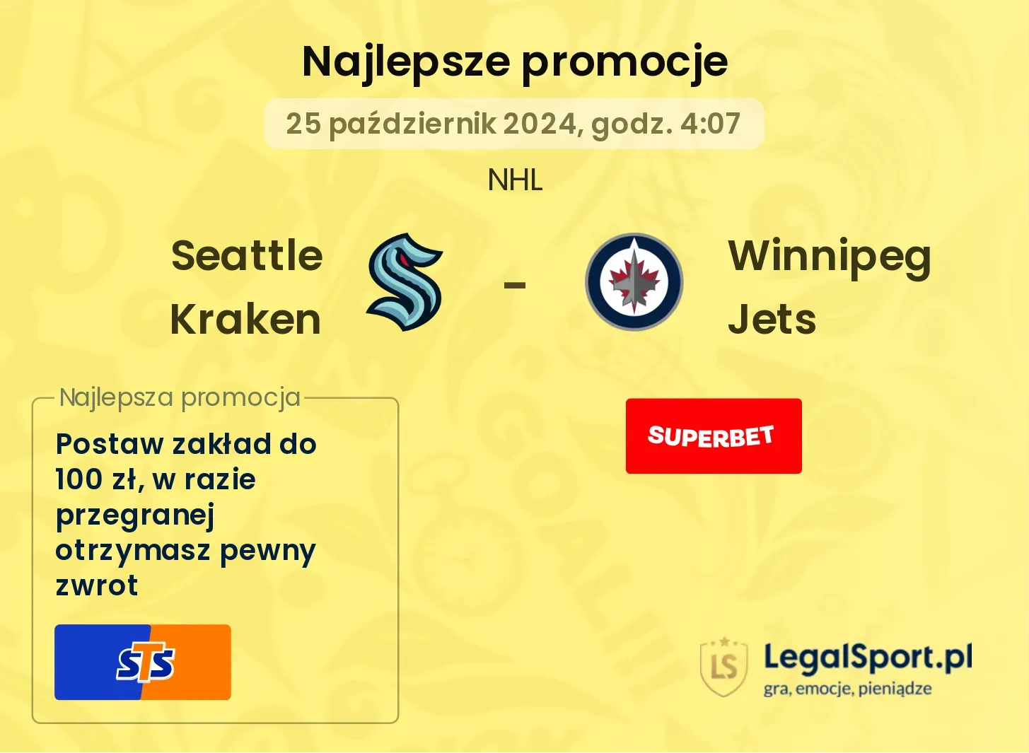 Seattle Kraken - Winnipeg Jets promocje bonusy na mecz