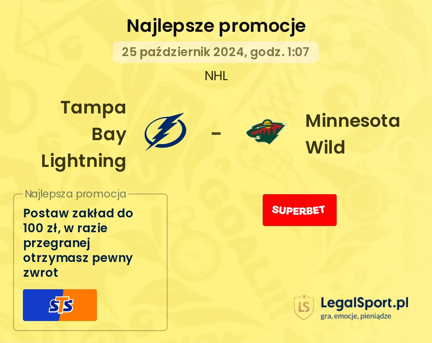 Tampa Bay Lightning - Minnesota Wild promocje bonusy na mecz