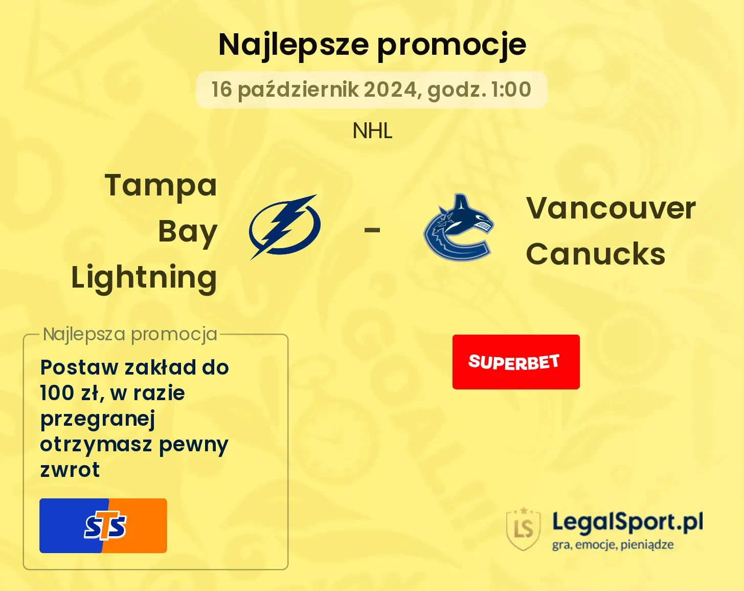 Tampa Bay Lightning - Vancouver Canucks promocje bonusy na mecz