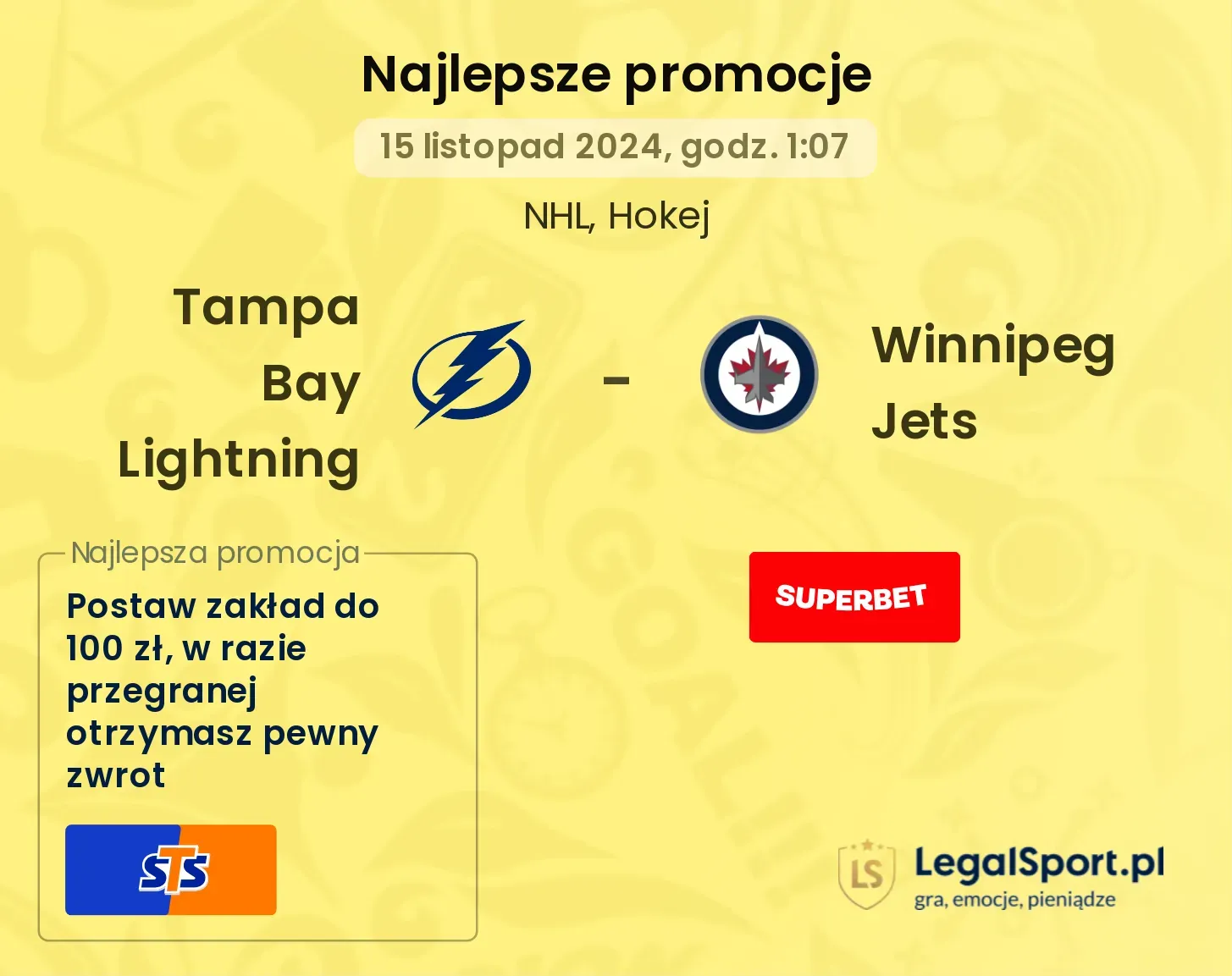 Tampa Bay Lightning - Winnipeg Jets promocje bonusy na mecz