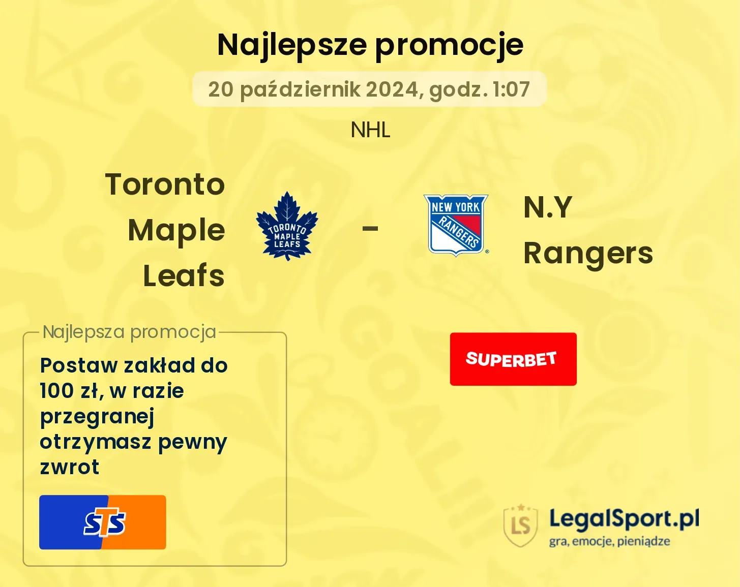 Toronto Maple Leafs - N.Y Rangers promocje bonusy na mecz