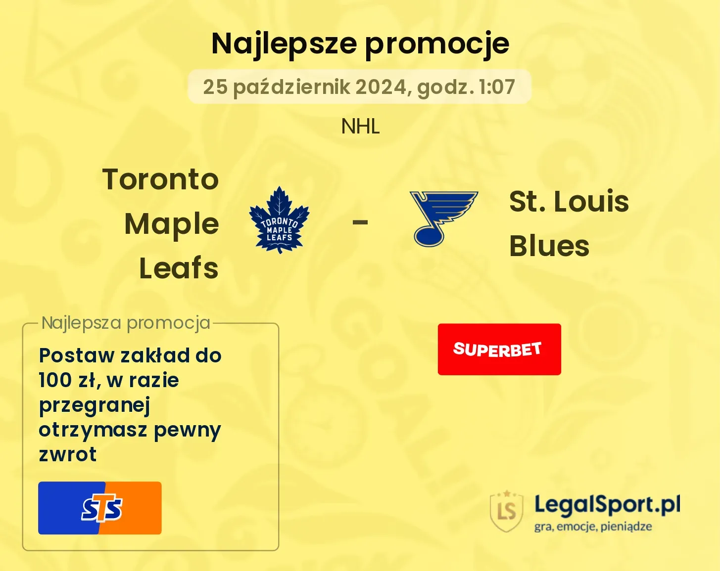 Toronto Maple Leafs - St. Louis Blues promocje bonusy na mecz