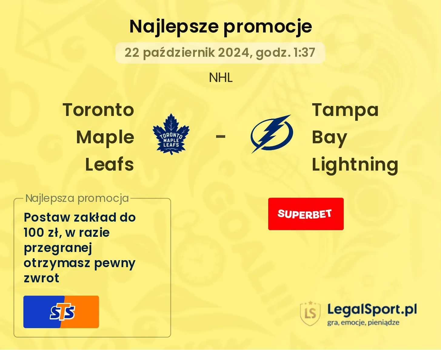 Toronto Maple Leafs - Tampa Bay Lightning promocje bonusy na mecz