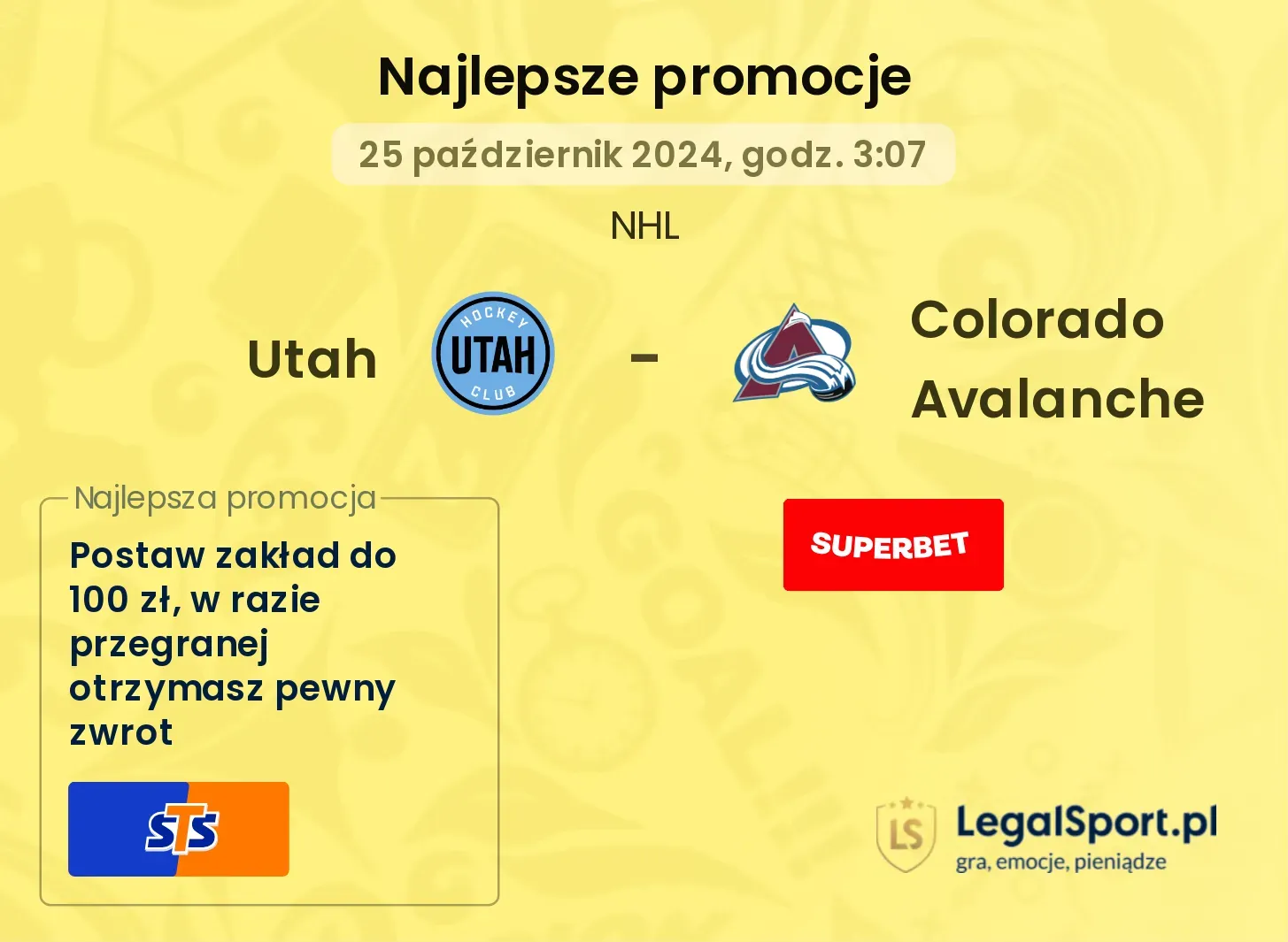 Utah - Colorado Avalanche promocje bonusy na mecz