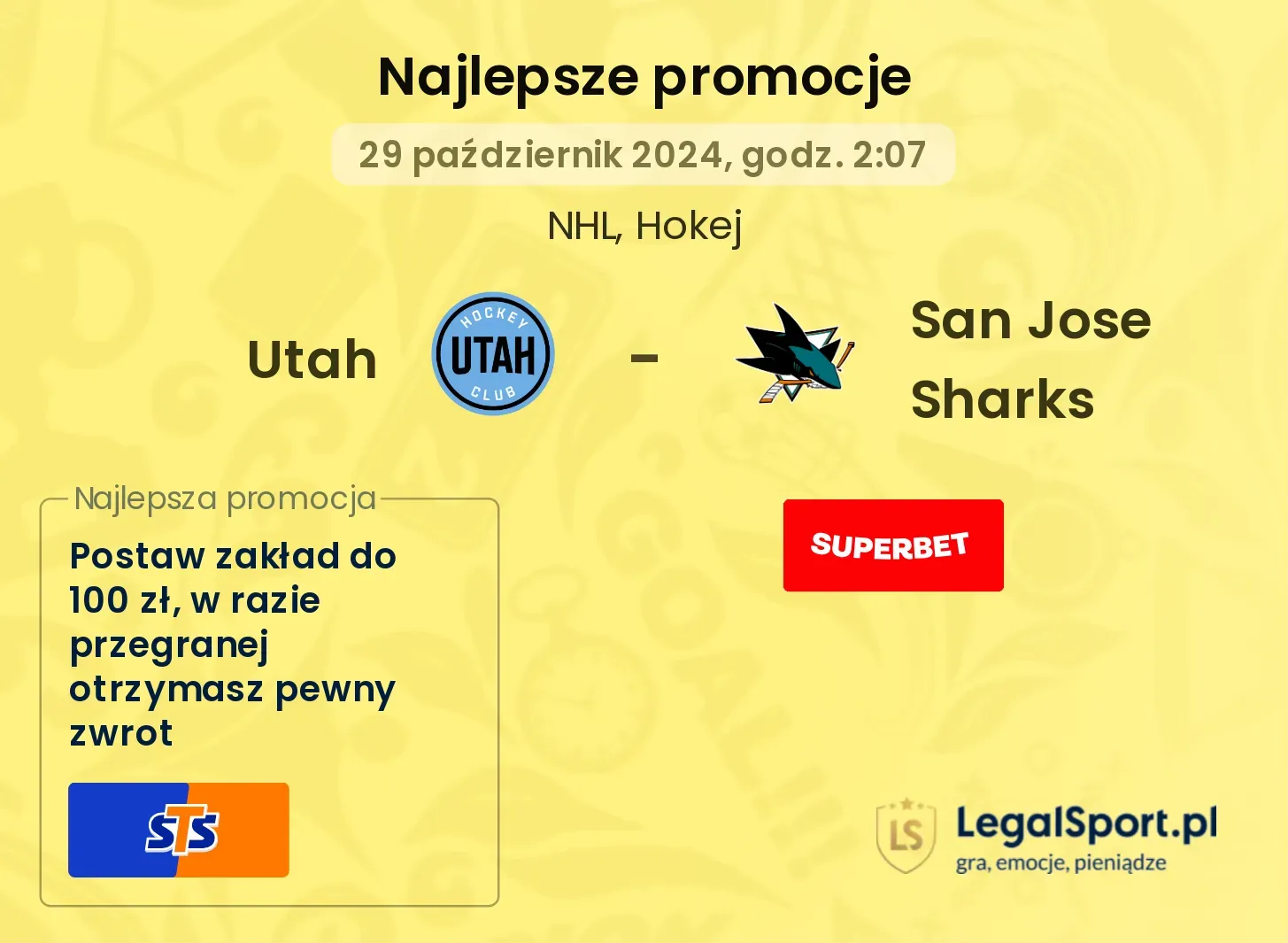 Utah - San Jose Sharks promocje bonusy na mecz