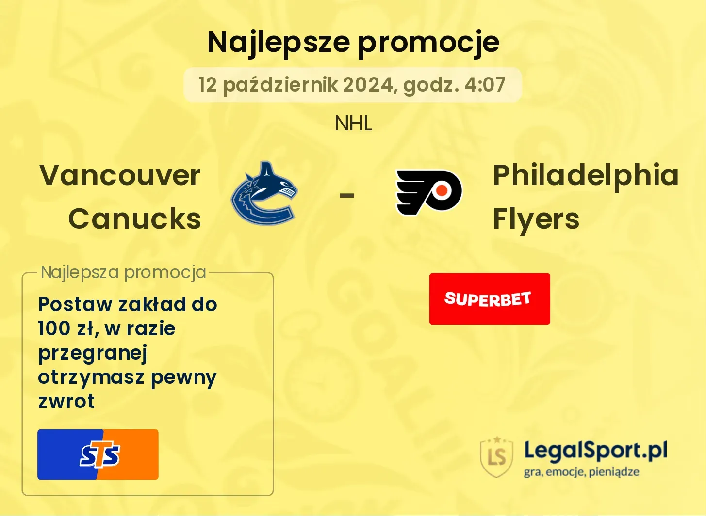 Vancouver Canucks - Philadelphia Flyers promocje bonusy na mecz