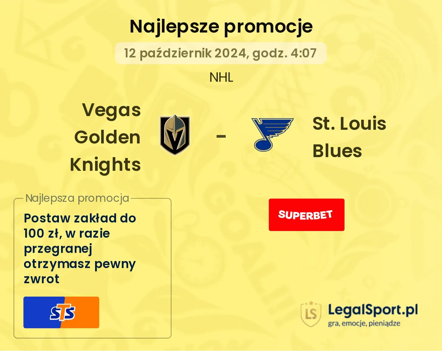 Vegas Golden Knights - St. Louis Blues promocje bonusy na mecz