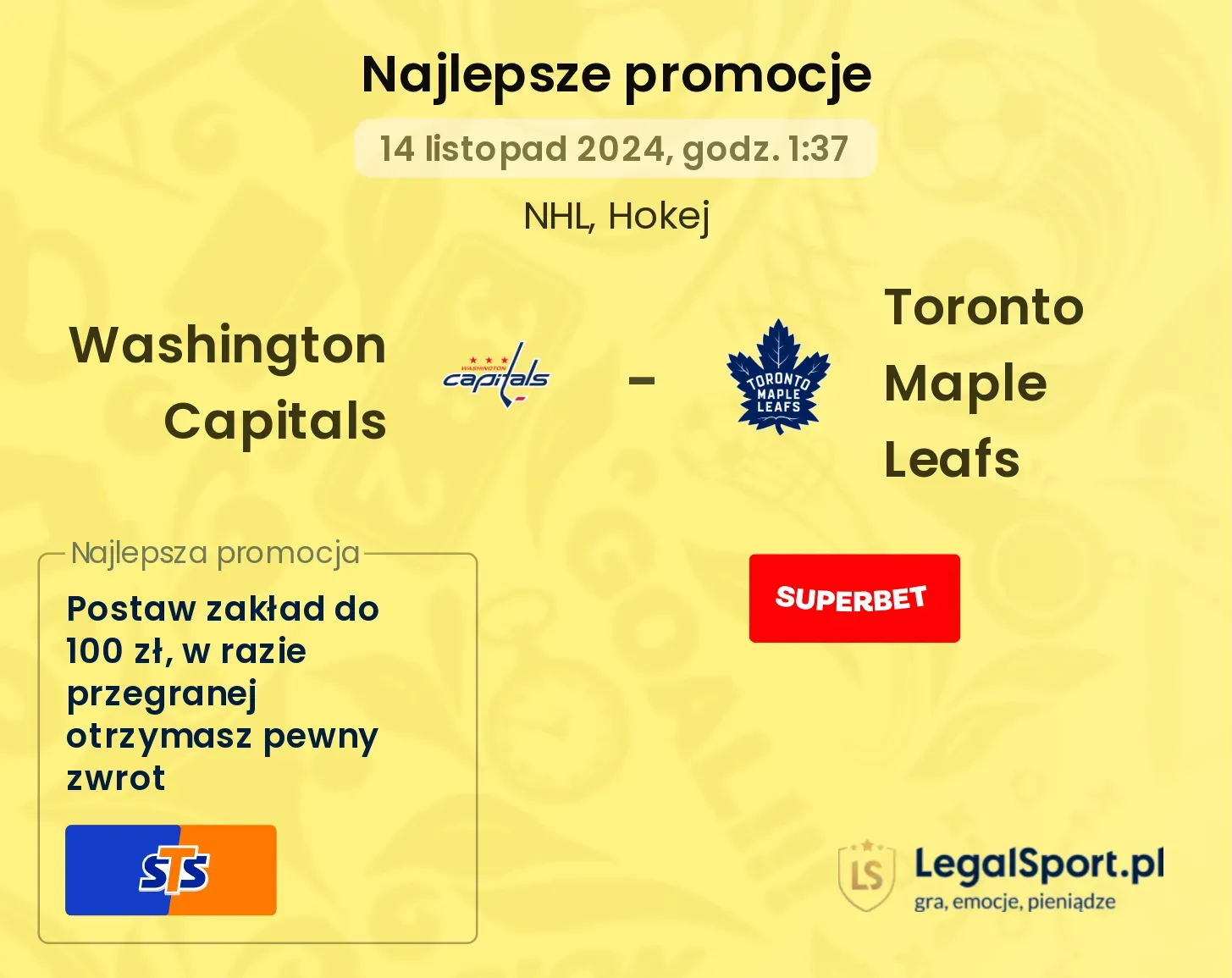 Washington Capitals - Toronto Maple Leafs promocje bukmacherskie 14.11, 01:37