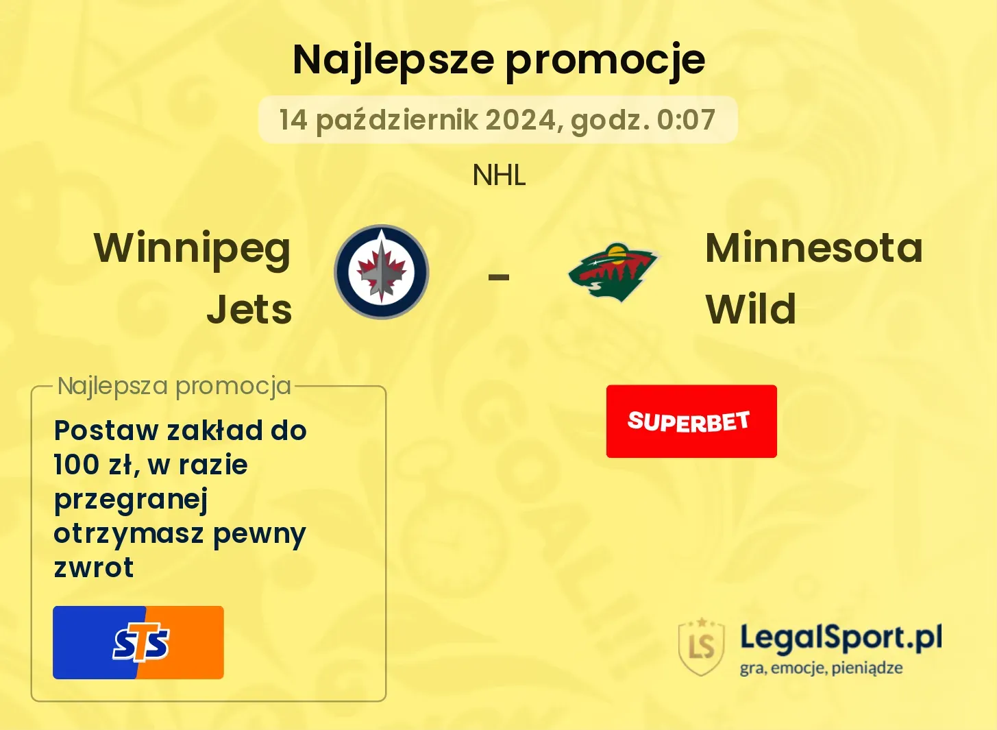 Winnipeg Jets - Minnesota Wild promocje bonusy na mecz