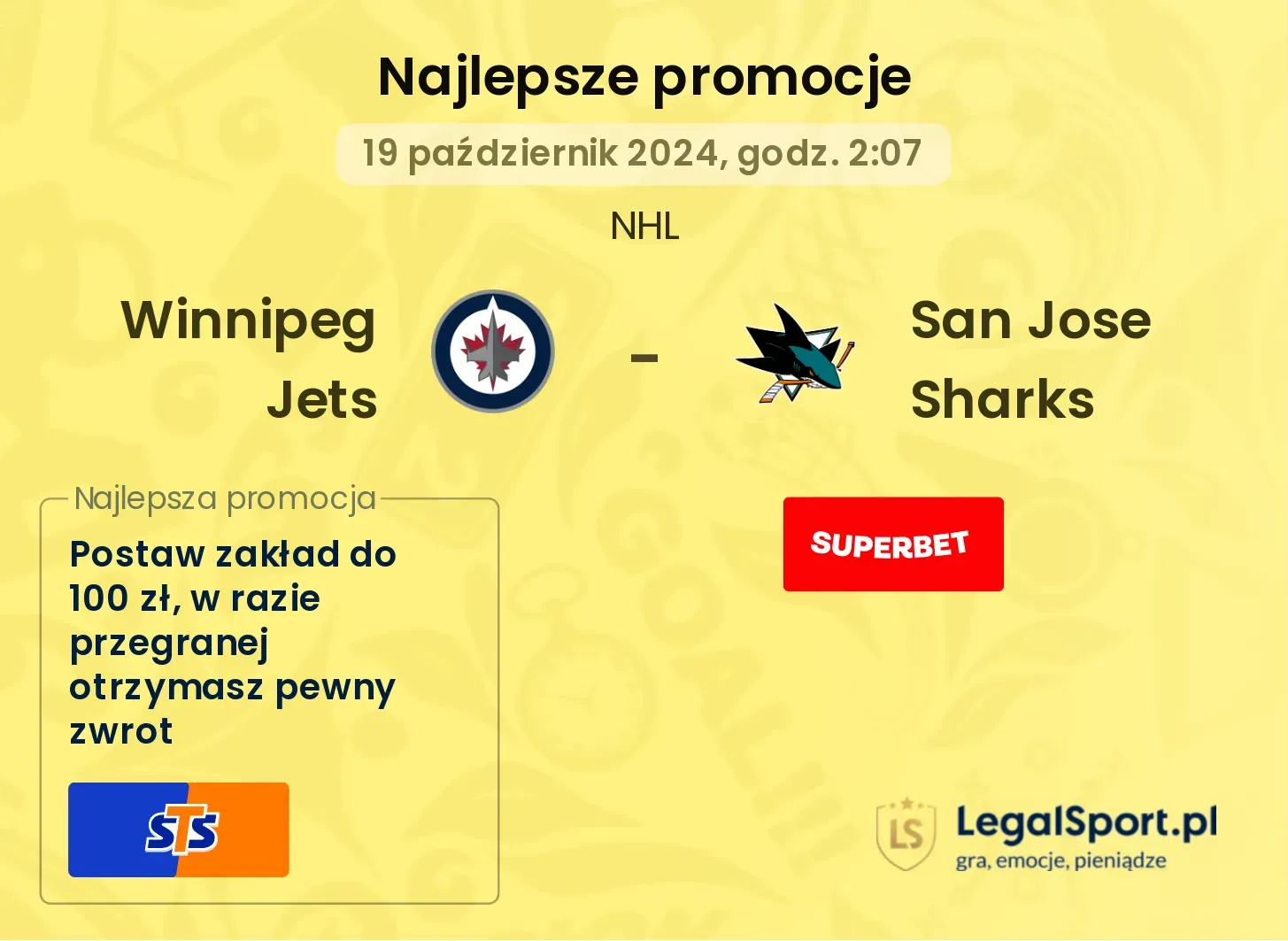 Winnipeg Jets - San Jose Sharks promocje bonusy na mecz