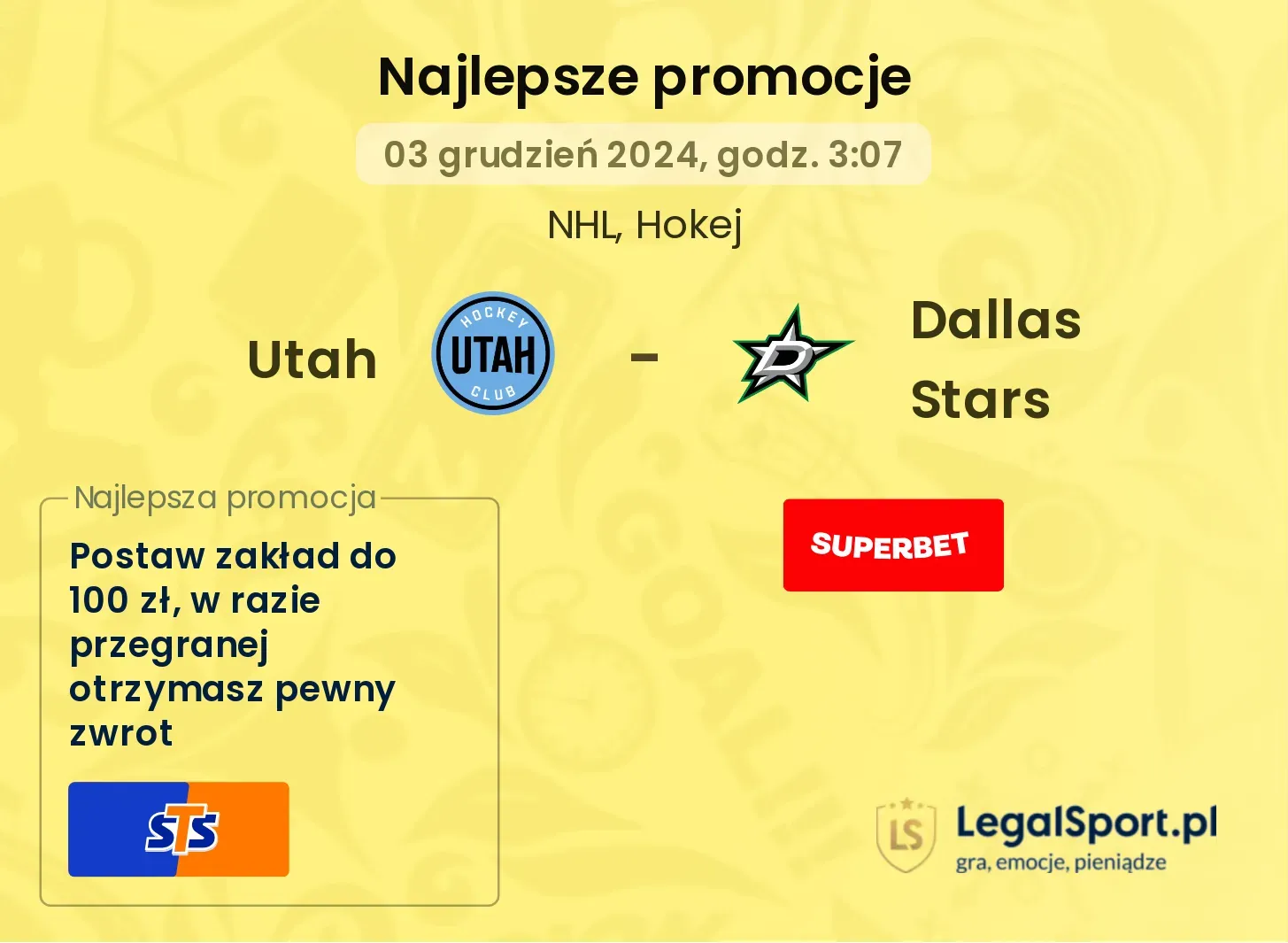 Utah - Dallas Stars promocje bonusy na mecz