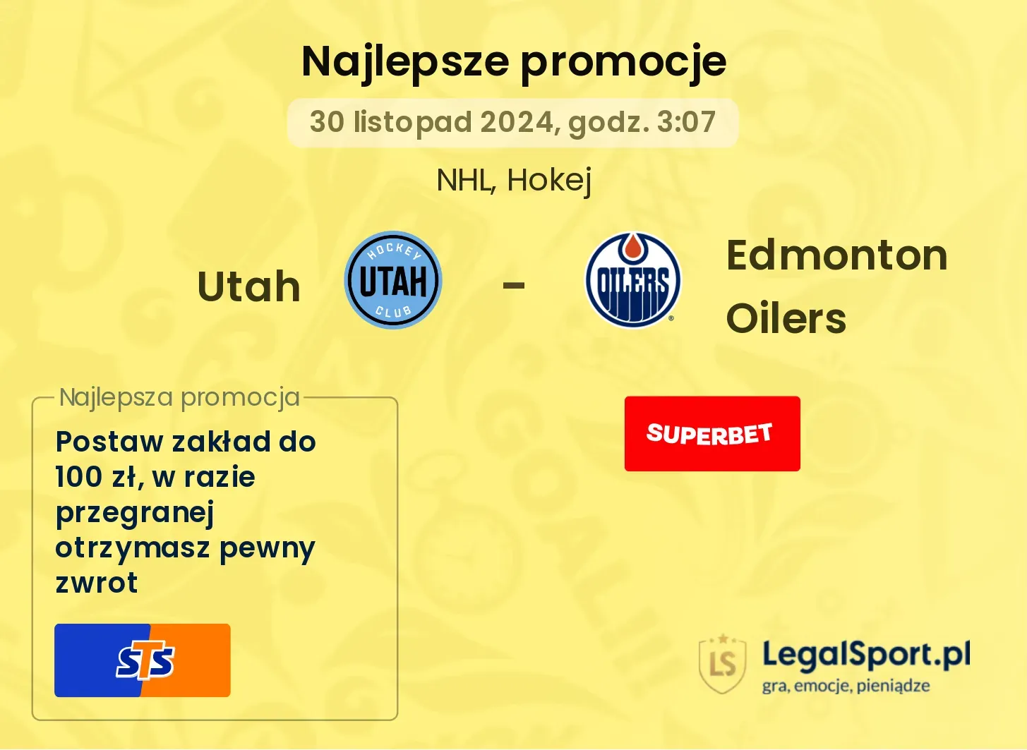 Utah - Edmonton Oilers promocje bonusy na mecz